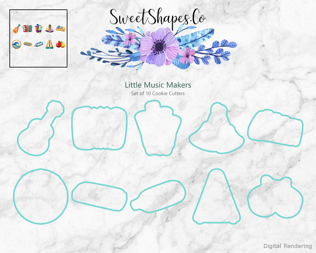 Little Music Makers Cookie Cutters - Set of 10 - cutting outline overview