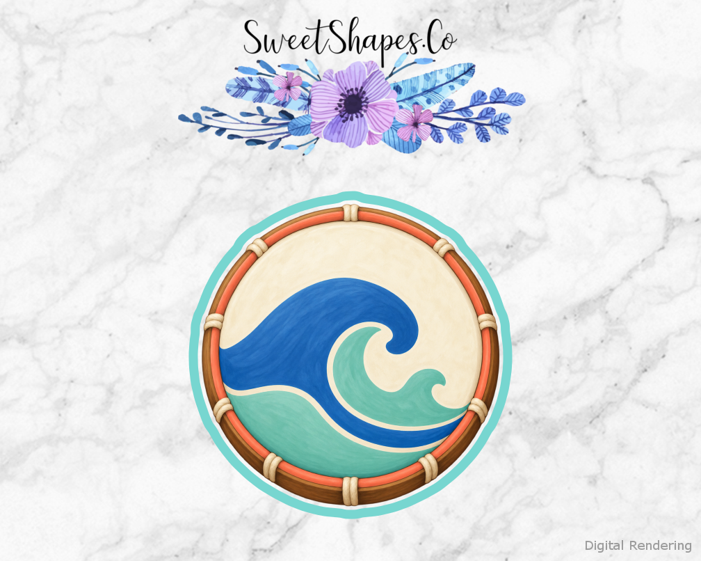 Music Makers Wave Hand Drum cookie cutter artwork with teal cutting outline - part of the Little Music Makers set