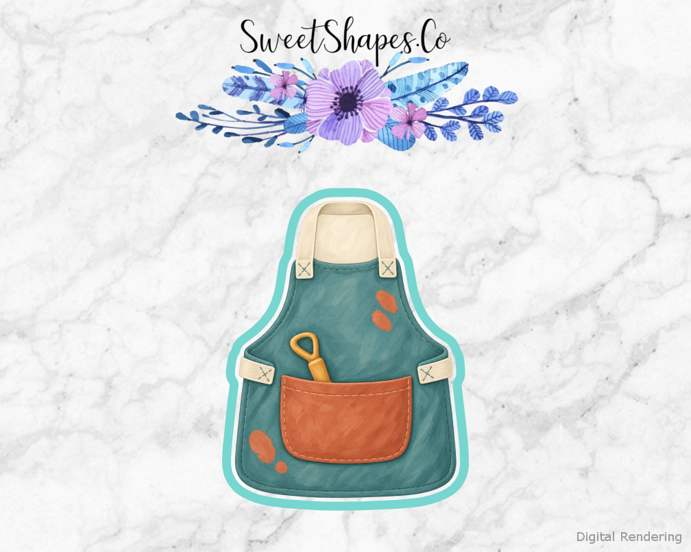 Studio Pottery Apron cookie cutter artwork with teal cutting outline - part of the Little Pottery Studio set