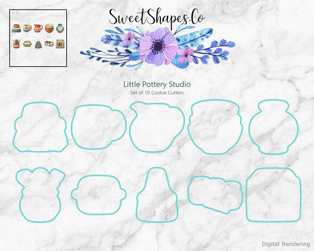 Little Pottery Studio Cookie Cutters - Set of 10 - cutting outline overview