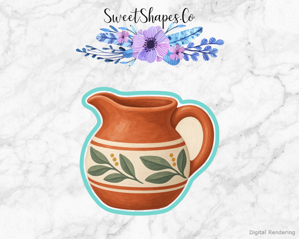 Studio Terracotta Clay Pitcher cookie cutter artwork with teal cutting outline - part of the Little Pottery Studio set