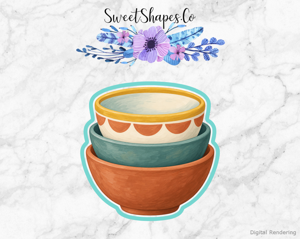 Studio Stacked Ceramic Bowls cookie cutter artwork with teal cutting outline - part of the Little Pottery Studio set
