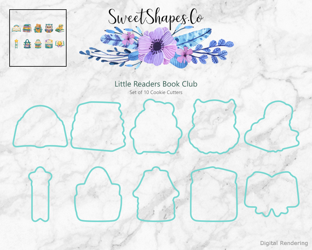 Little Readers Book Club Cookie Cutters - Set of 10 - cutting outline overview