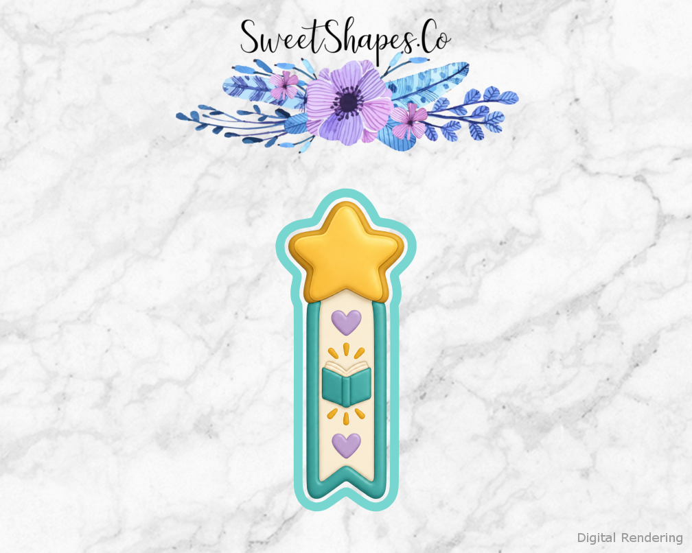 Book Club Bookmark with Star Top cookie cutter artwork with teal cutting outline - part of the Little Readers Book Club set