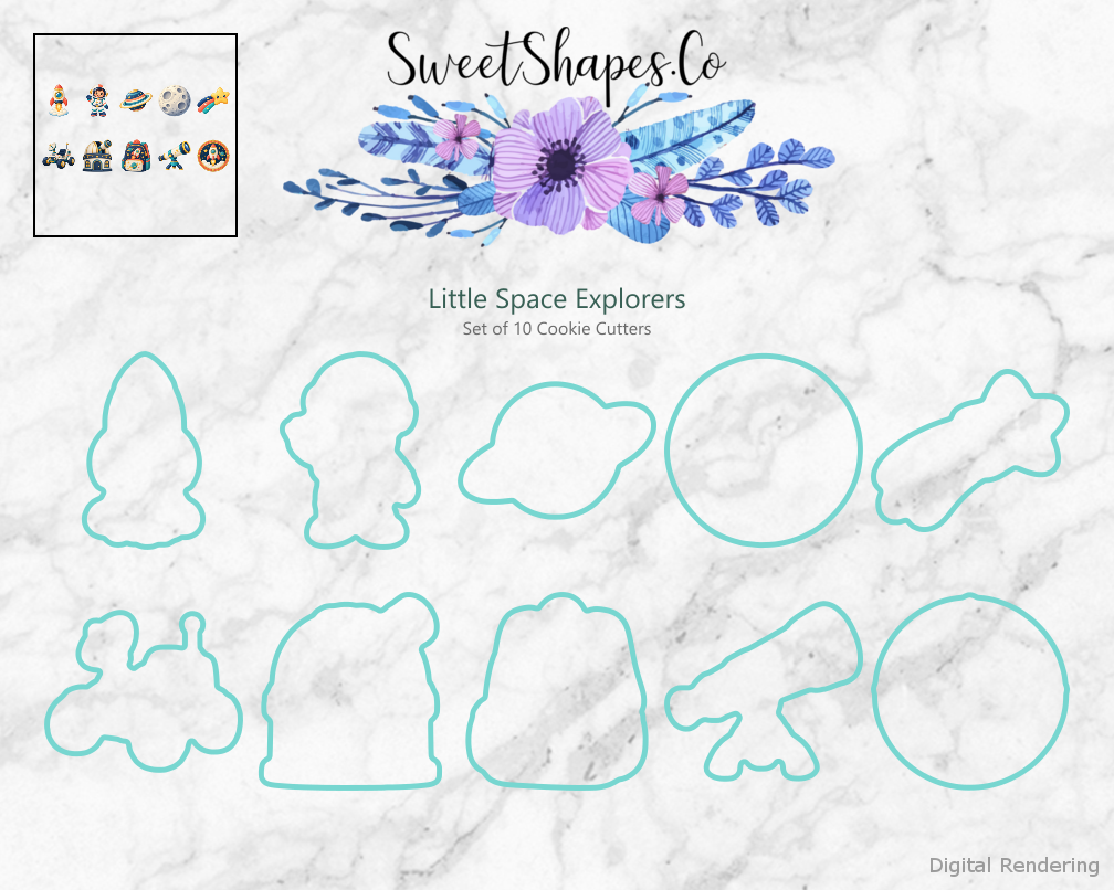 Little Space Explorers Cookie Cutters - Set of 10 - cutting outline overview