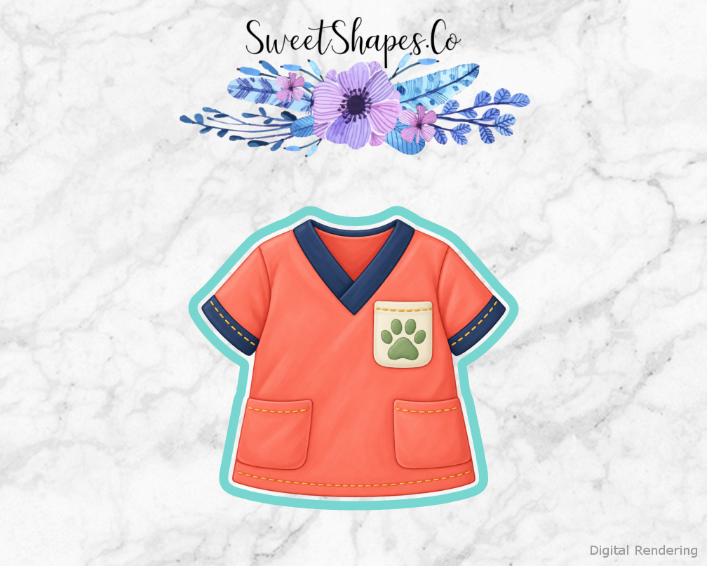 Vet Care Vet Scrub Top cookie cutter artwork with teal cutting outline - part of the Little Veterinary Clinic set