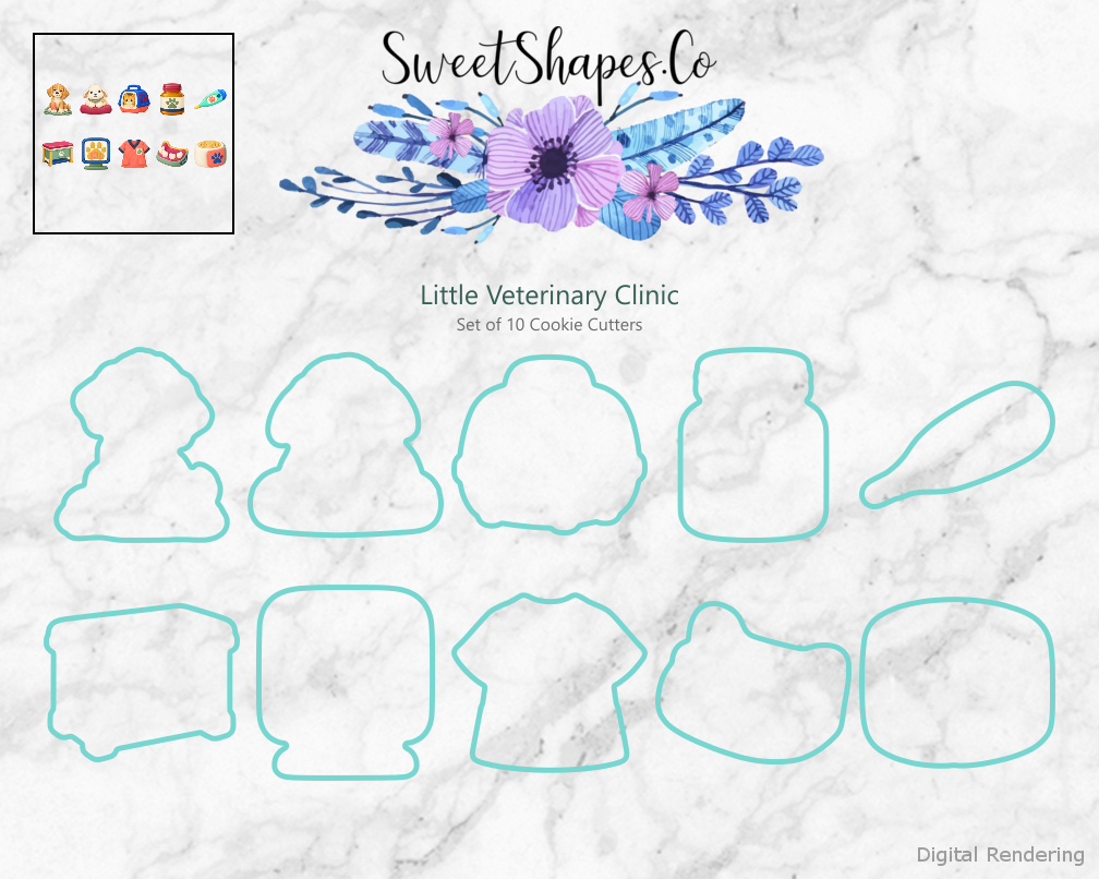 Little Veterinary Clinic Cookie Cutters - Set of 10 - cutting outline overview