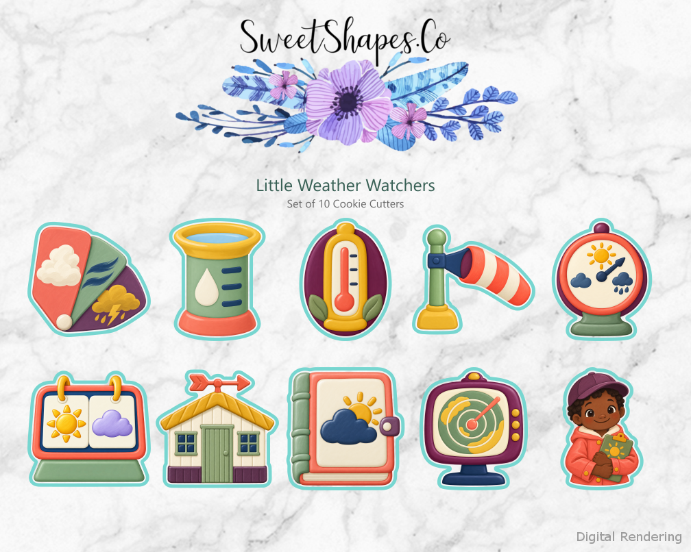 Little Weather Watchers Cookie Cutters - Set of 10 - full colour overview with cutting outlines