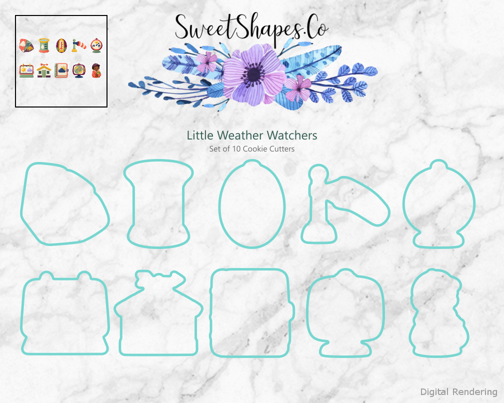 Little Weather Watchers Cookie Cutters - Set of 10 - cutting outline overview
