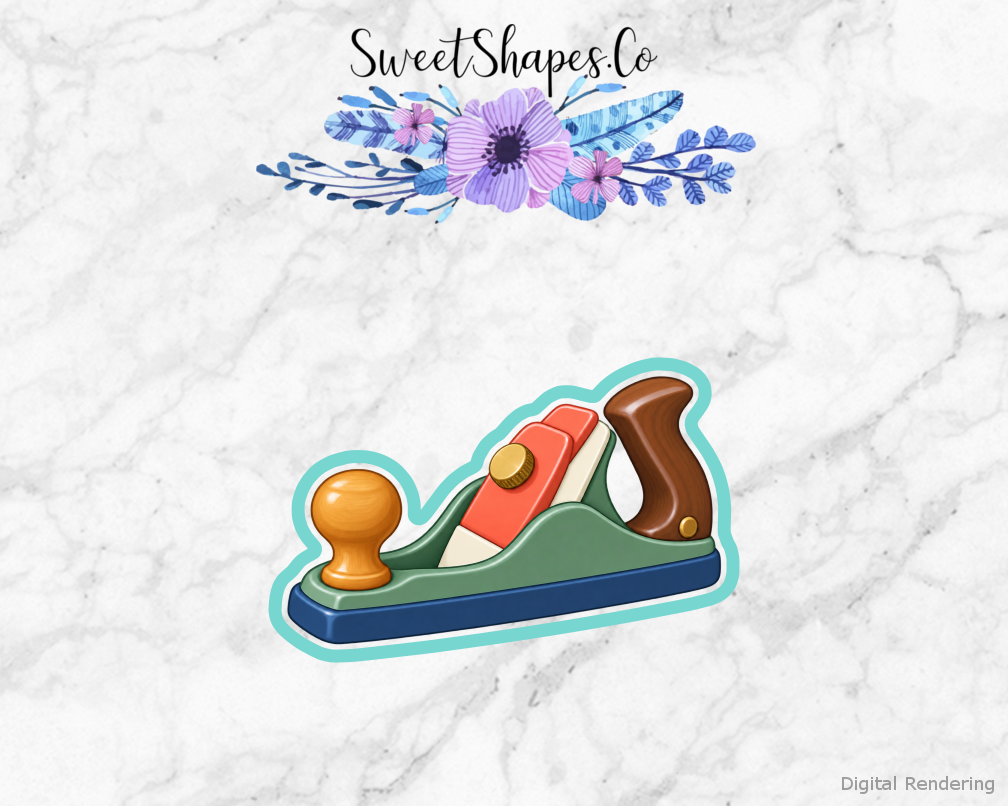 Woodworking Hand Plane cookie cutter artwork with teal cutting outline - part of the Little Woodworking Workshop set