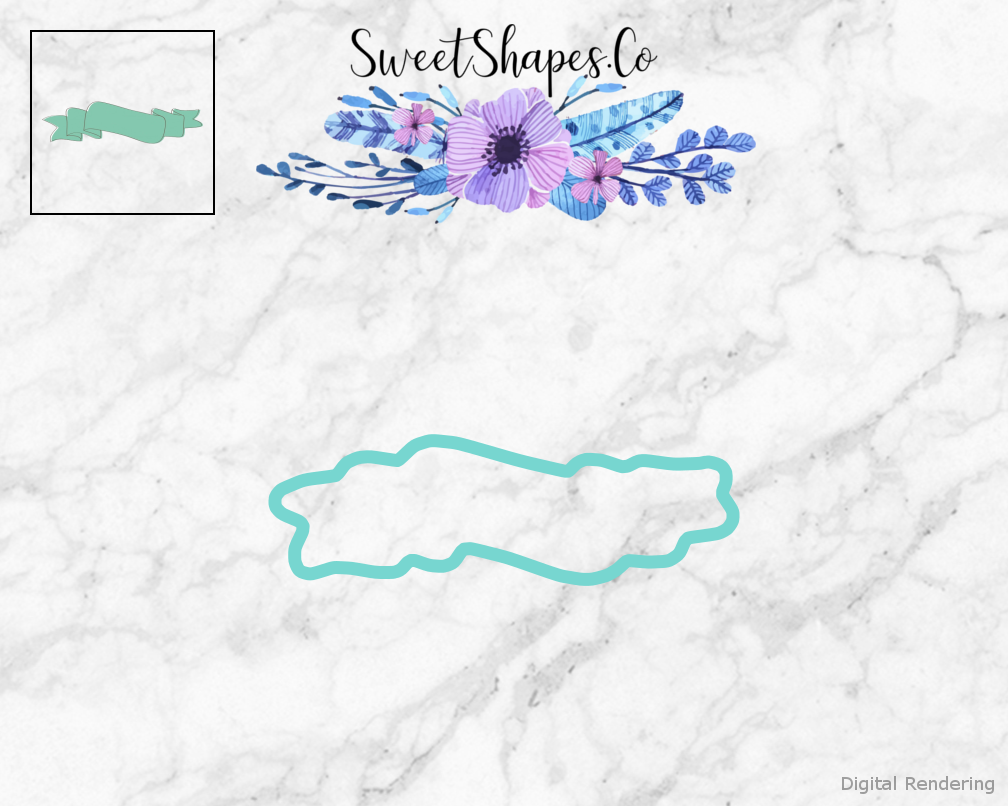 Long Banner Cookie Cutter — teal outline with a small artwork preview