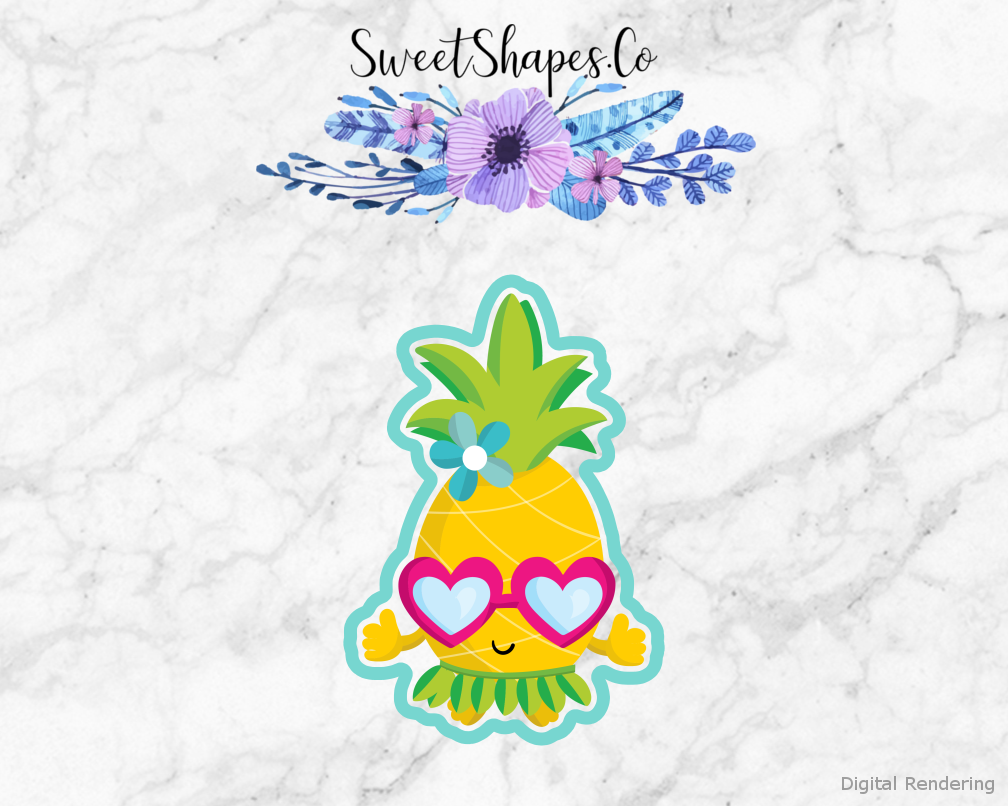 Luau Pineapple Cookie Cutter — artwork with a close-fitting teal outline