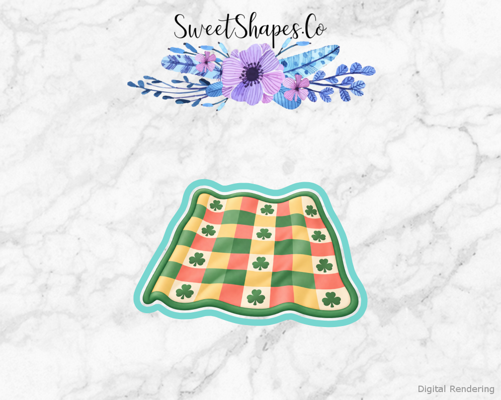 Lucky Picnic Clover Pattern Picnic Blanket cookie cutter artwork with teal cutting outline - part of the Lucky Rainbow Picnic set