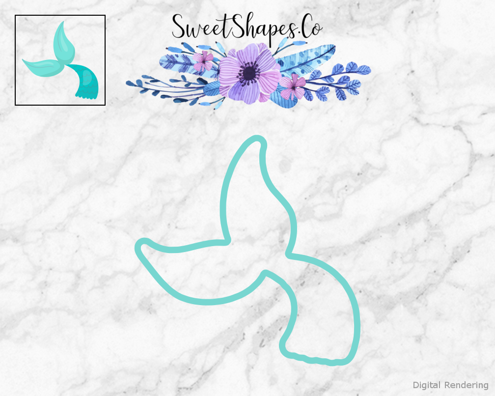 Mermaid Tail Cookie Cutter — teal outline with a small artwork preview