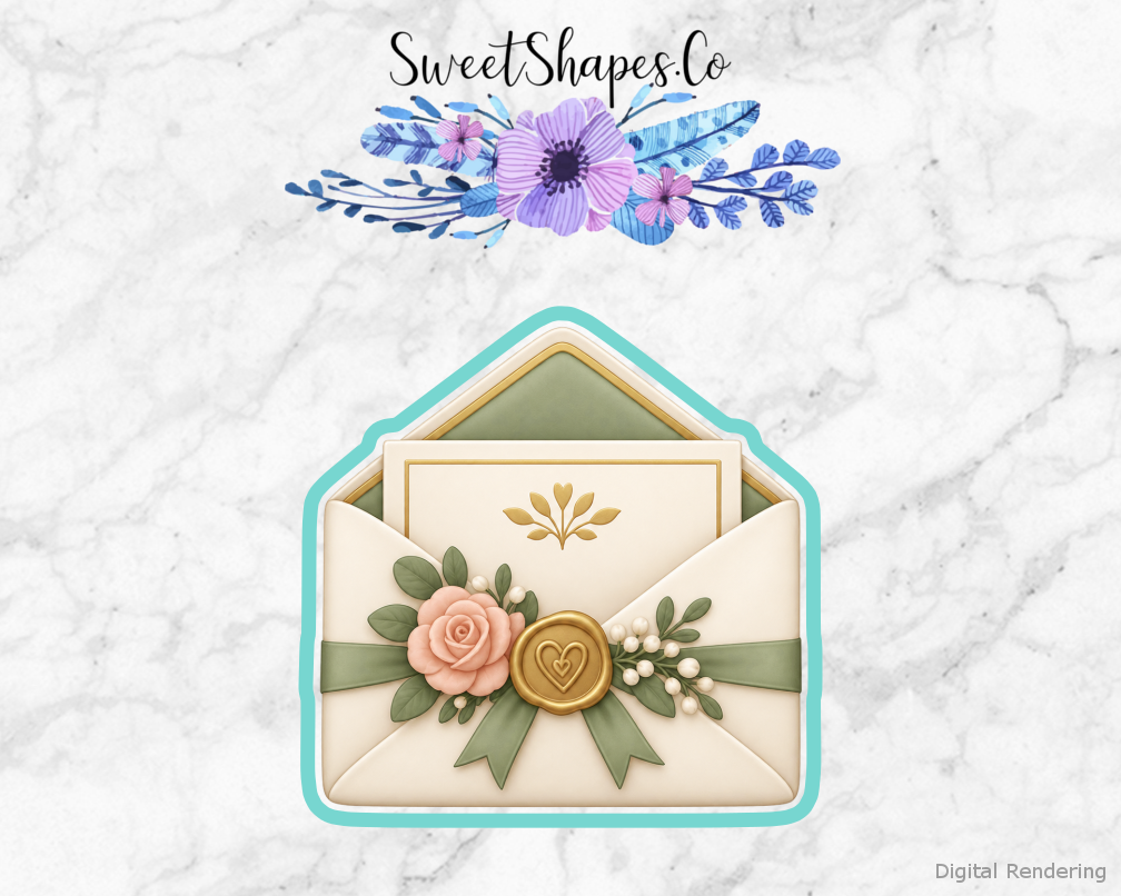 Modern Wedding Wedding Invitation Envelope cookie cutter artwork with teal cutting outline - part of the Modern Wedding Celebration set