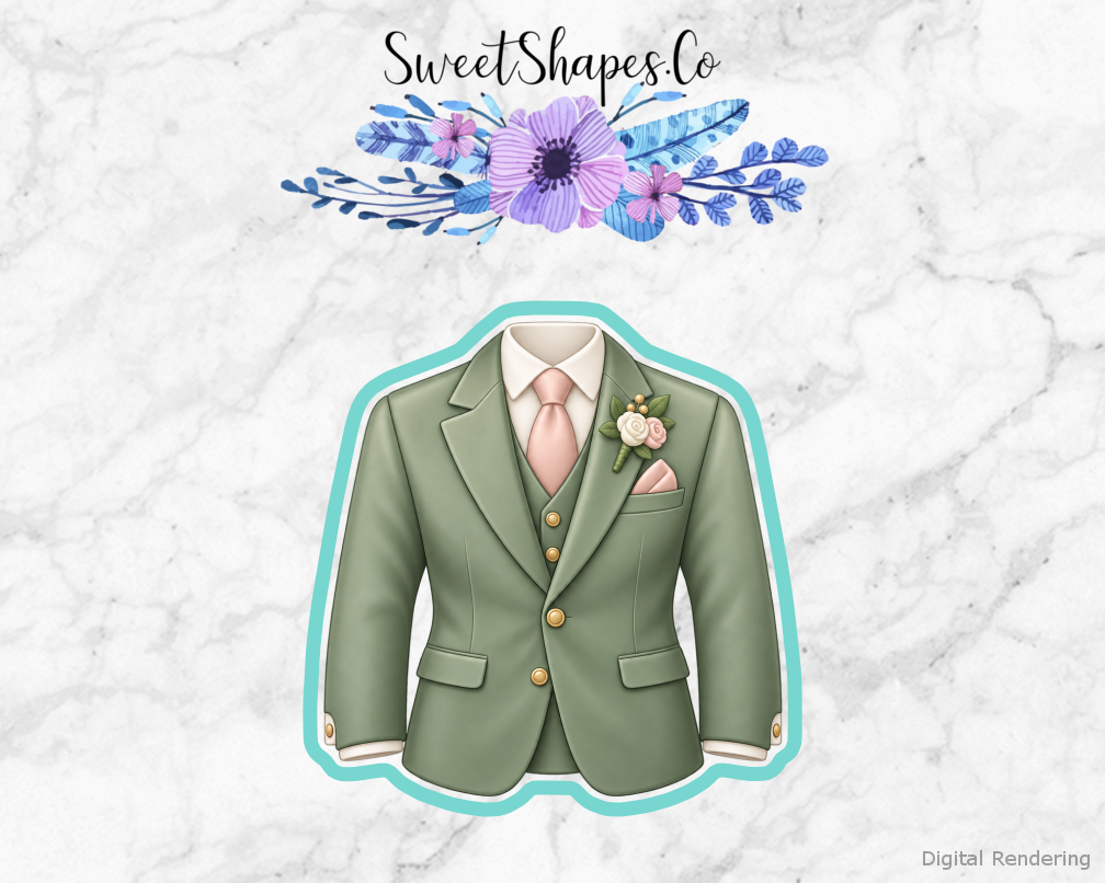 Modern Wedding Wedding Suit Jacket cookie cutter artwork with teal cutting outline - part of the Modern Wedding Celebration set