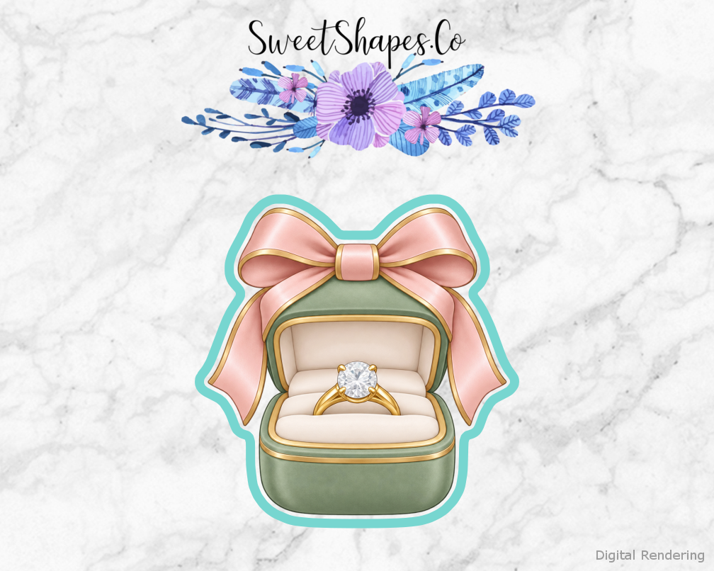 Modern Wedding Bow Tied Ring Box cookie cutter artwork with teal cutting outline - part of the Modern Wedding Celebration set