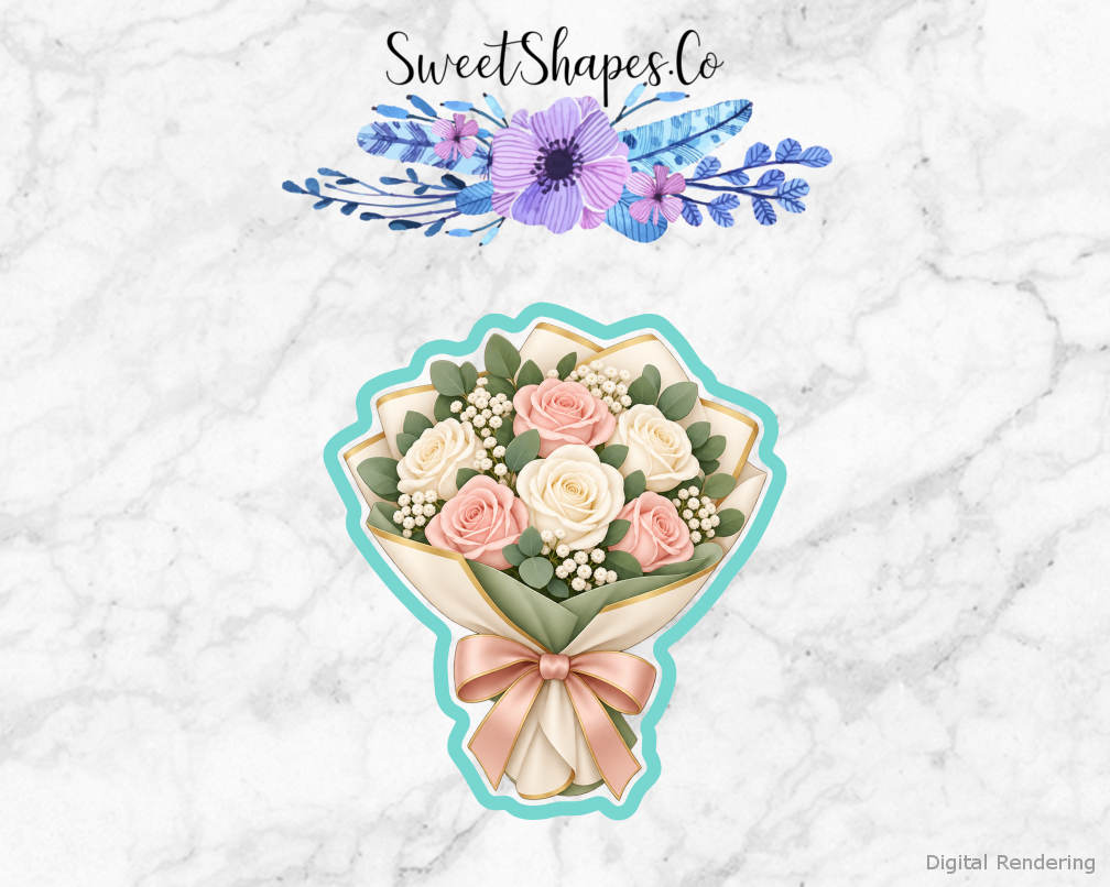Modern Wedding Wedding Bouquet Wrap cookie cutter artwork with teal cutting outline - part of the Modern Wedding Celebration set