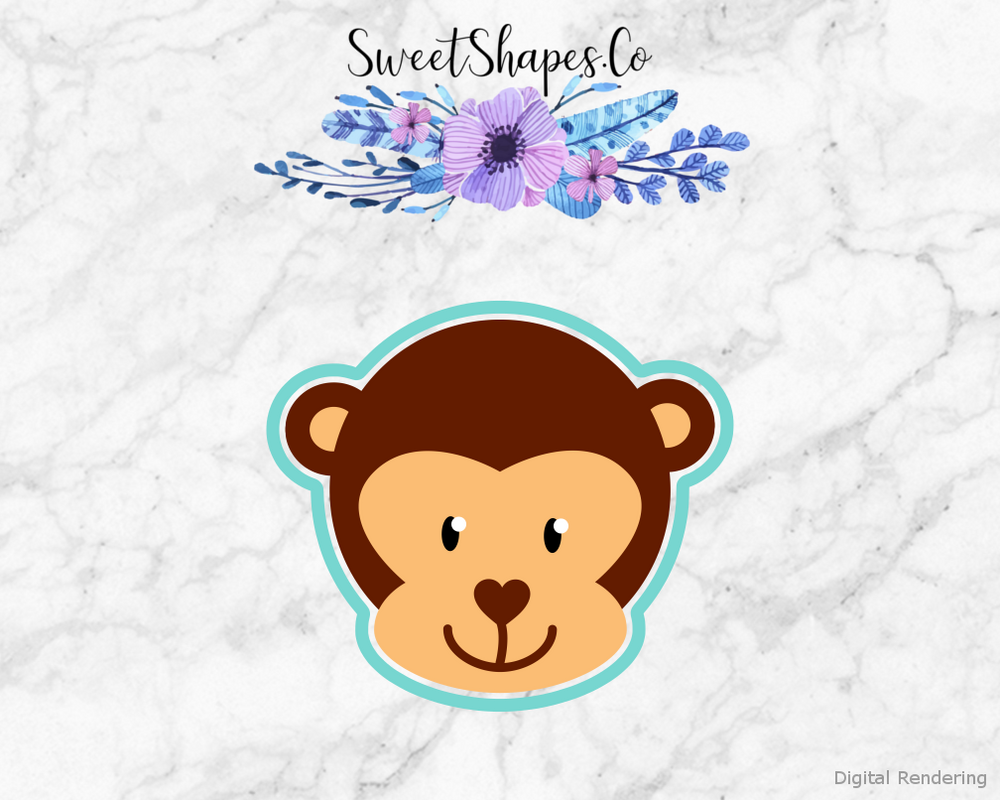 Monkey Face Cookie Cutter — artwork with a close-fitting teal outline