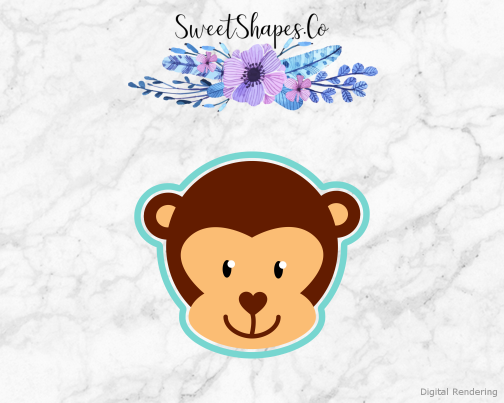 Monkey Face Cookie Cutter — artwork with a close-fitting teal outline