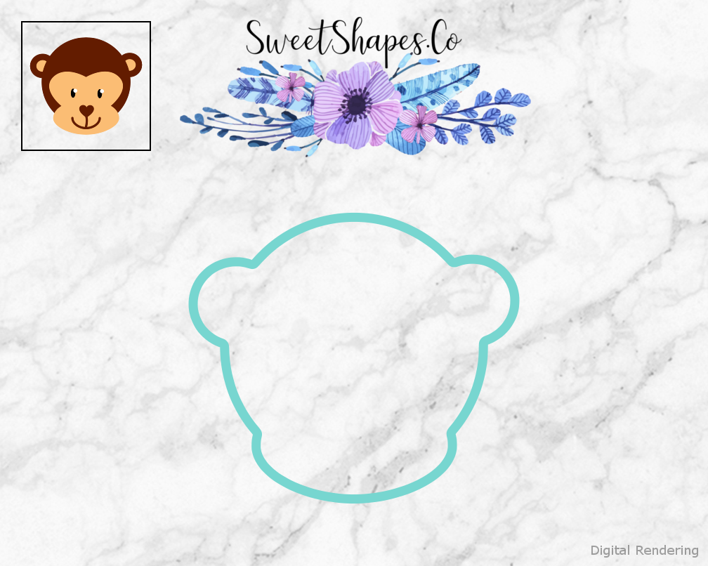 Monkey Face Cookie Cutter — teal outline with a small artwork preview