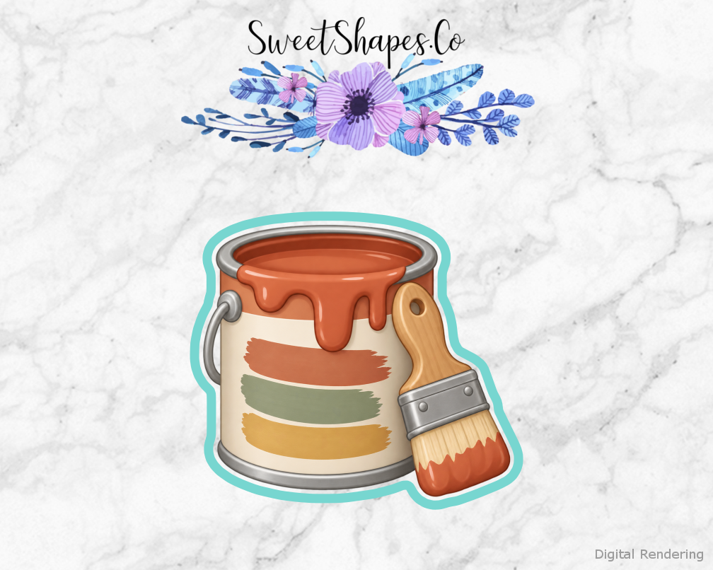 New Home Paint Can and Short Brush cookie cutter artwork with teal cutting outline - part of the New Home Housewarming set