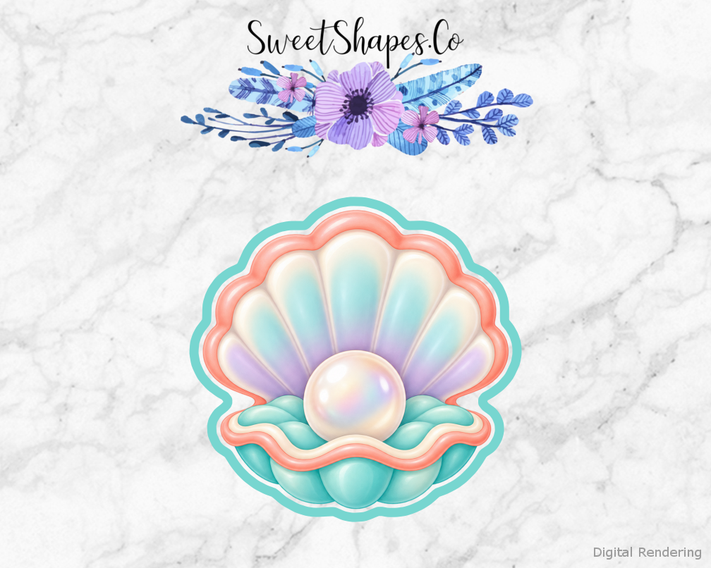 Ocean Party Pearl Seashell cookie cutter artwork with teal cutting outline - part of the Ocean Friends Birthday set