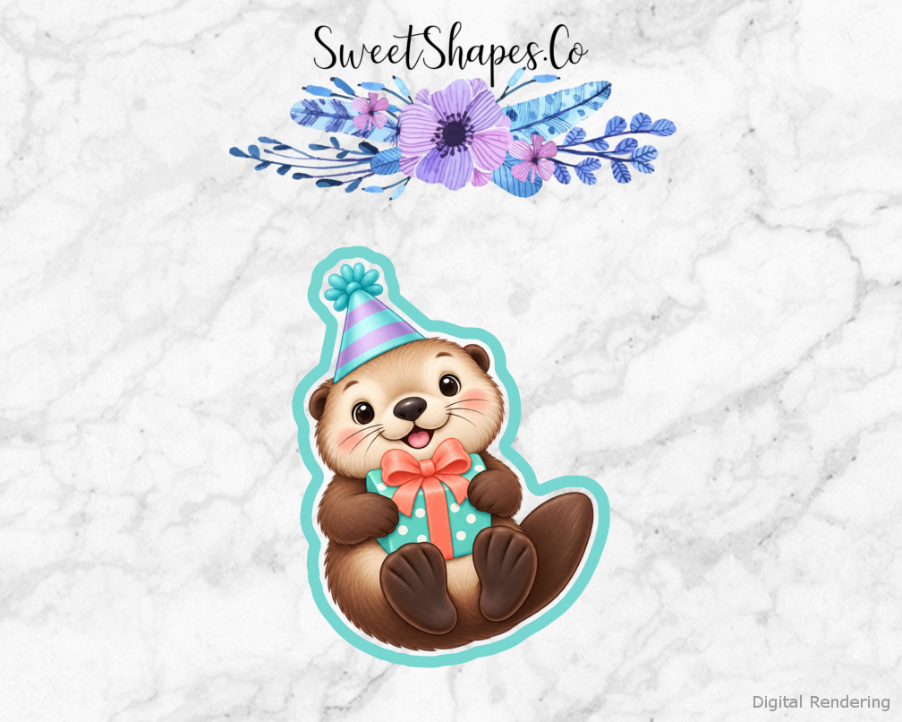 Ocean Party Birthday Sea Otter cookie cutter artwork with teal cutting outline - part of the Ocean Friends Birthday set