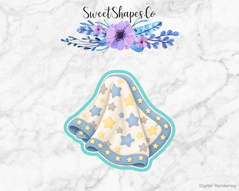 Moon Shower Star Trim Baby Blanket cookie cutter artwork with teal cutting outline - part of the Over the Moon Baby Shower set