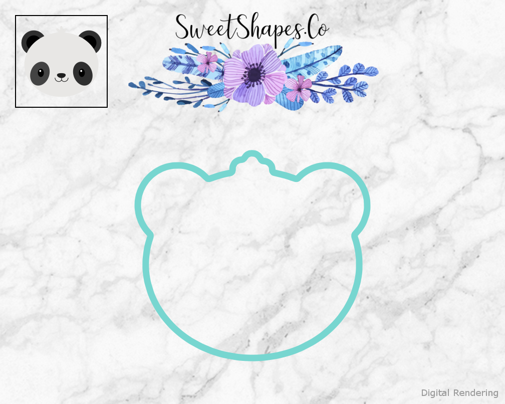 Panda Face Cookie Cutter — teal outline with a small artwork preview