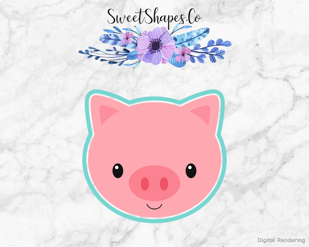 Pig Face #2 Cookie Cutter — artwork with a close-fitting teal outline