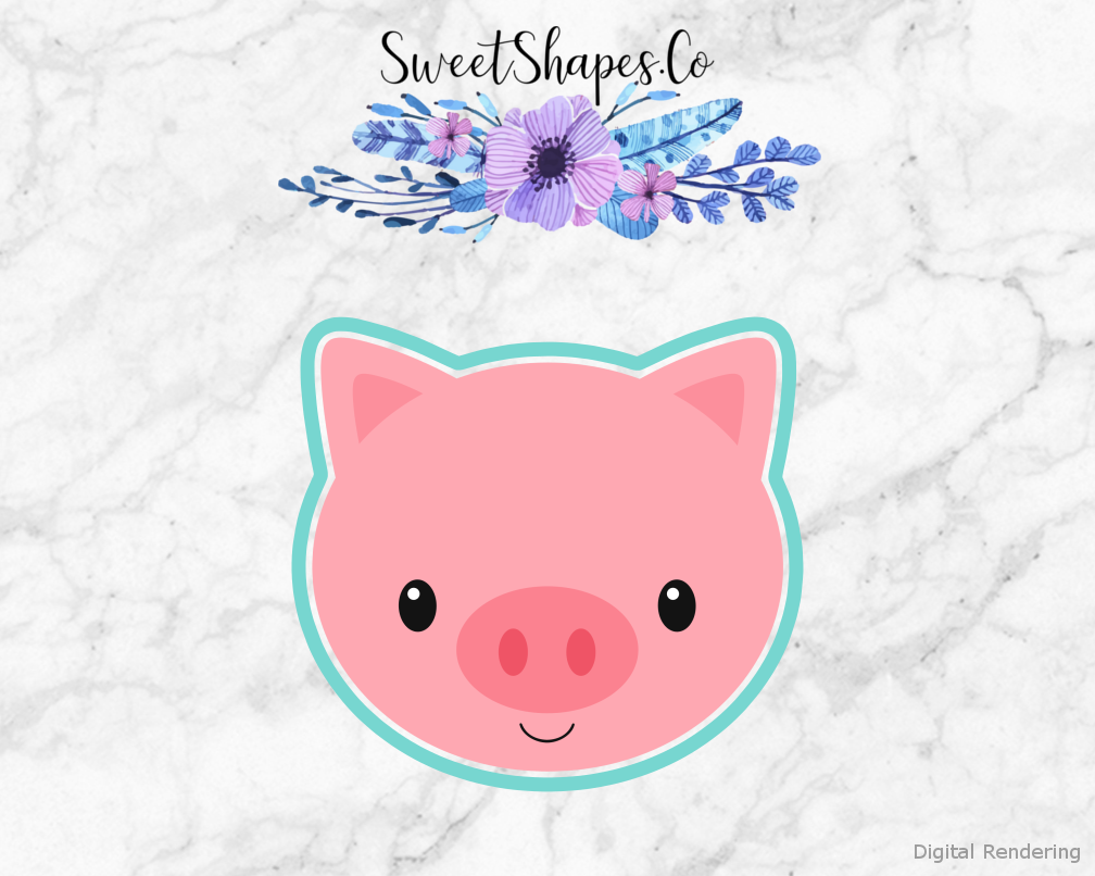 Pig Face #2 Cookie Cutter — artwork with a close-fitting teal outline