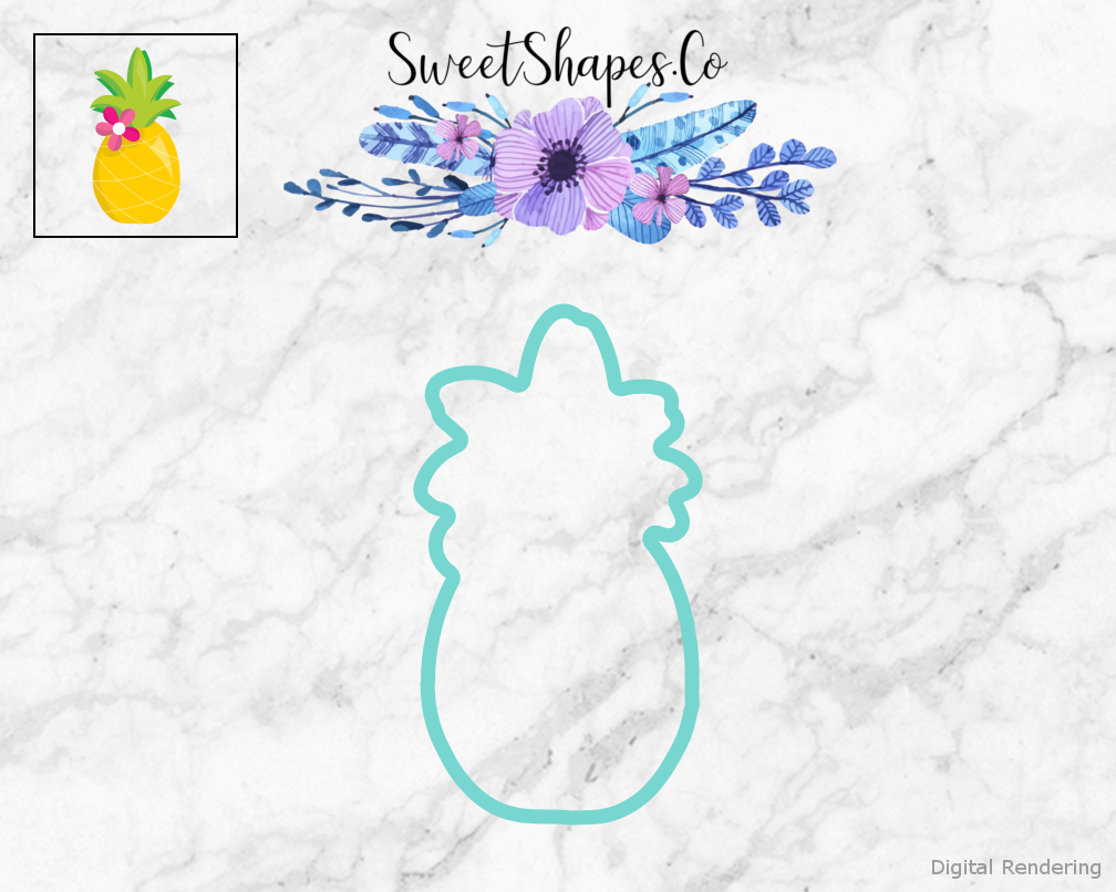 Pineapple with Flower Cookie Cutter — teal outline with a small artwork preview