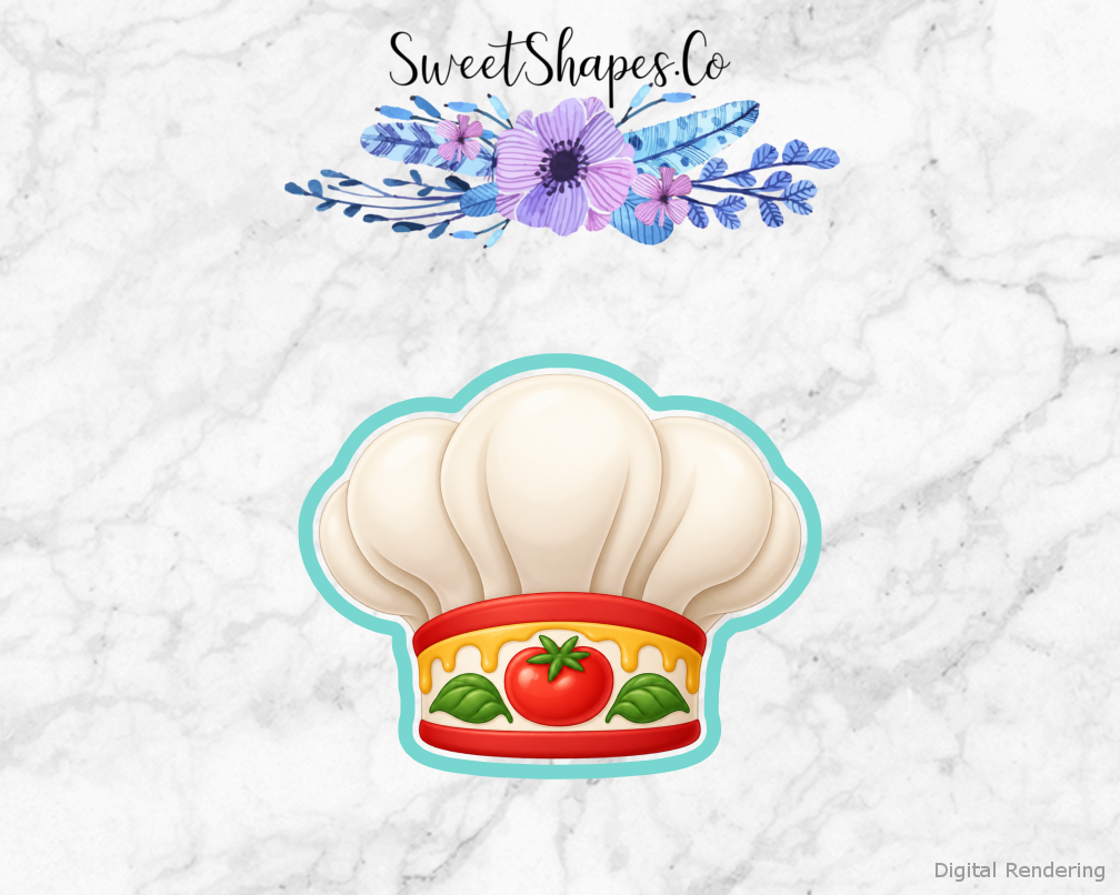 Pizza Party Pizza Chef Hat cookie cutter artwork with teal cutting outline - part of the Pizza Party Night set