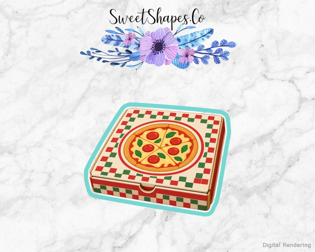 Pizza Party Closed Pizza Box cookie cutter artwork with teal cutting outline - part of the Pizza Party Night set