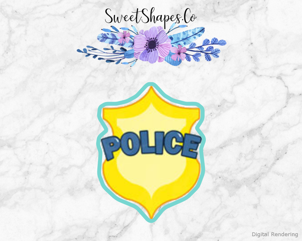 Police Badge Cookie Cutter — artwork with a close-fitting teal outline