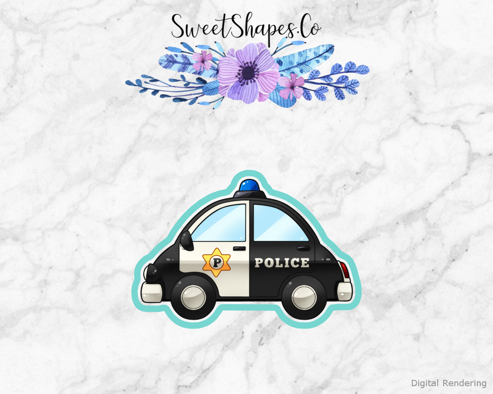 Police Car Cookie Cutter — artwork with a close-fitting teal outline