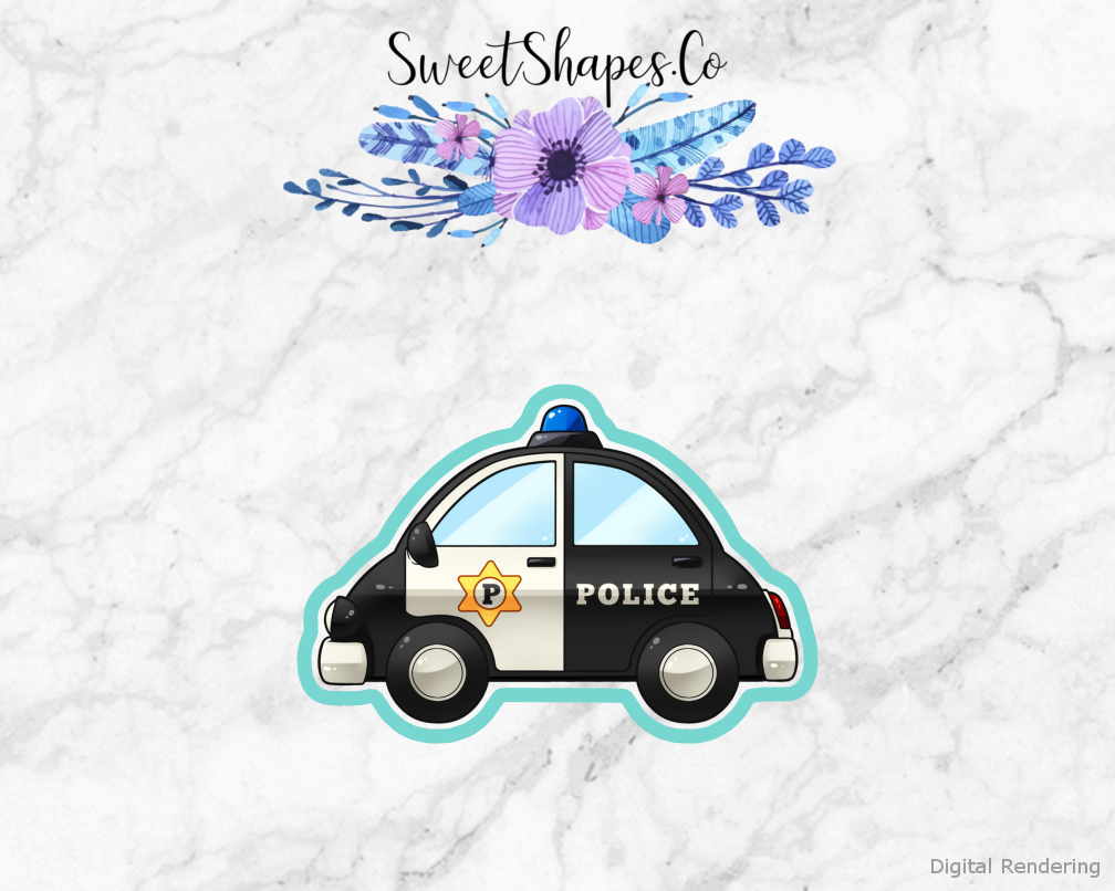 Police Car Cookie Cutter — artwork with a close-fitting teal outline