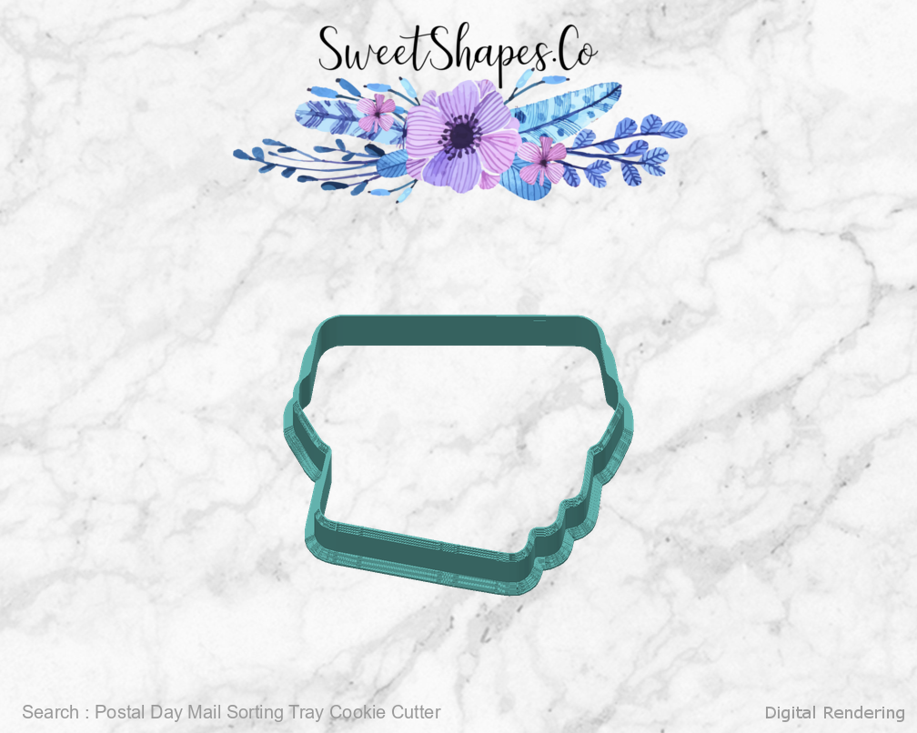 Postal Day Mail Sorting Tray Cookie Cutter - manufacturing view 180 degrees