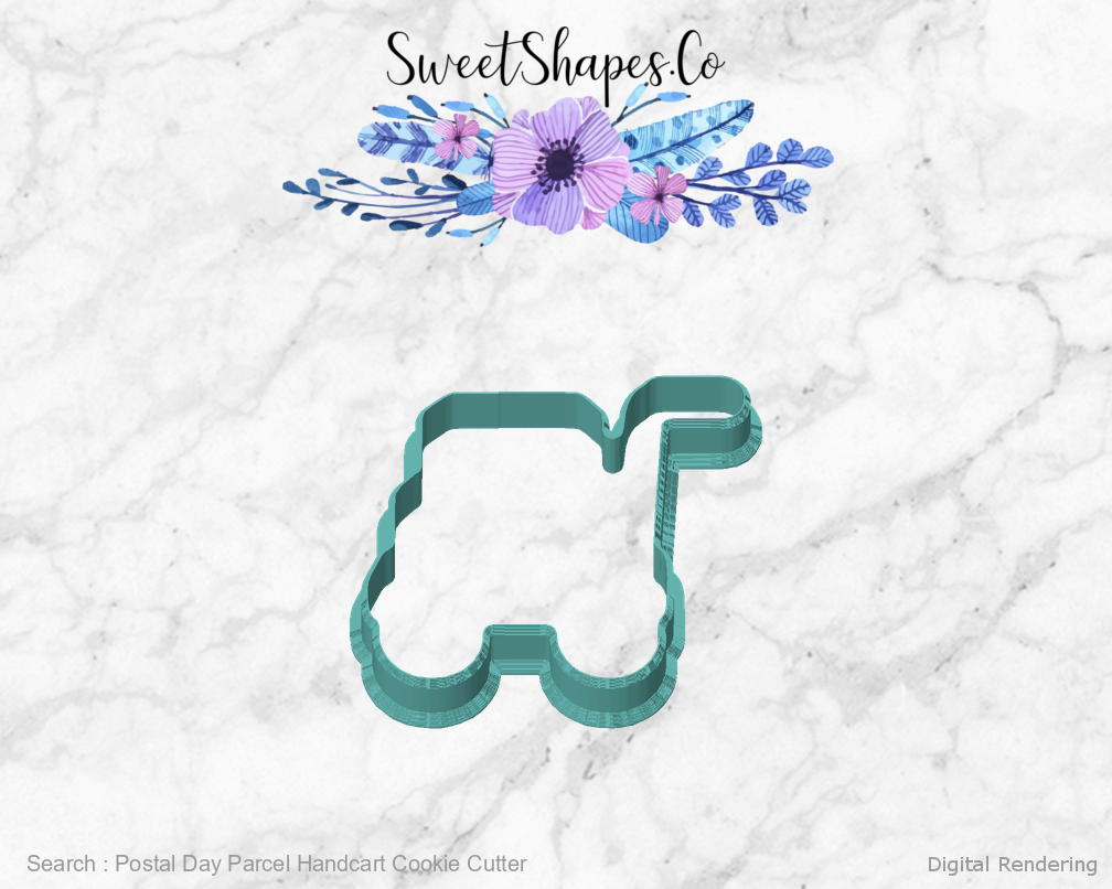 Postal Day Parcel Handcart Cookie Cutter - manufacturing view 0 degrees