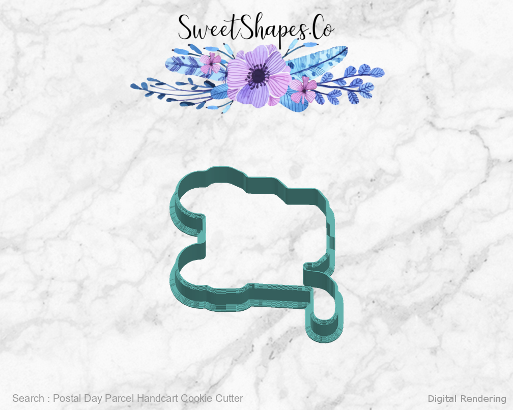 Postal Day Parcel Handcart Cookie Cutter - manufacturing view 90 degrees