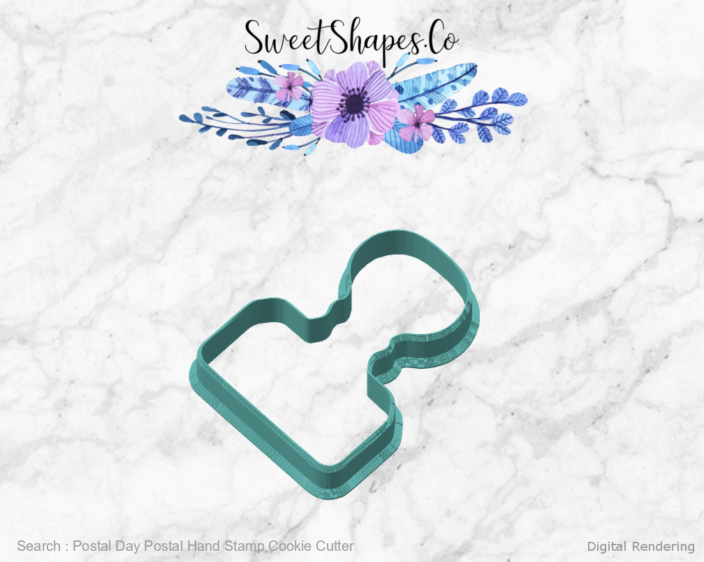 Postal Day Postal Hand Stamp Cookie Cutter - manufacturing view 45 degrees