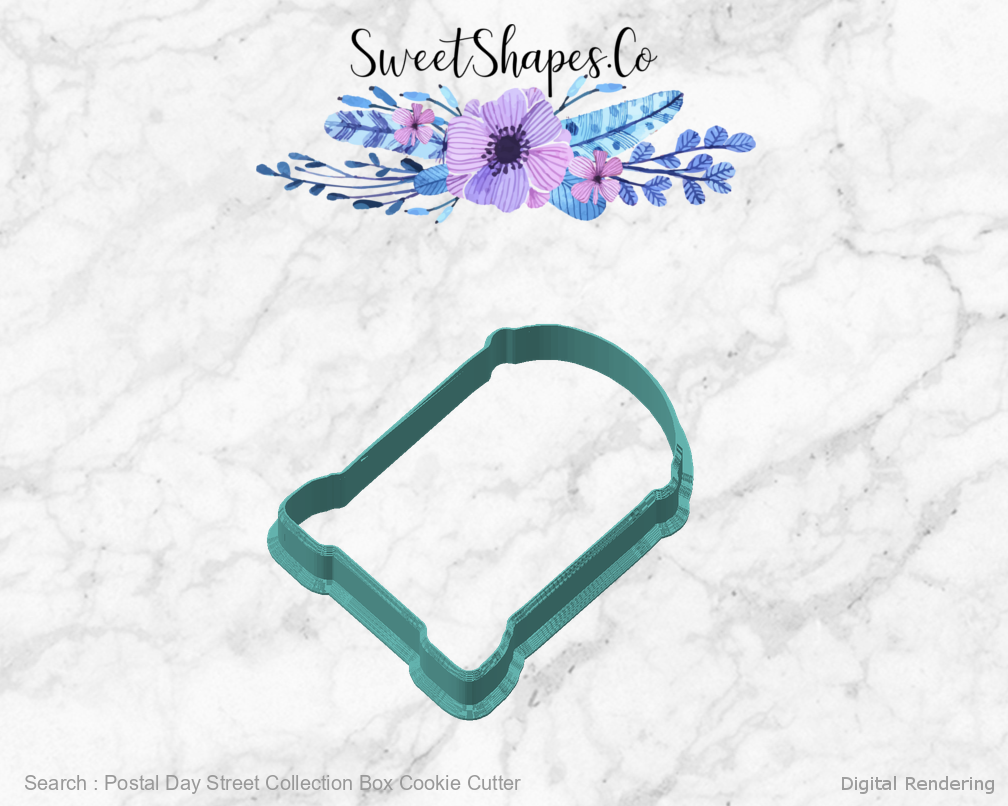 Postal Day Street Collection Box Cookie Cutter - manufacturing view 45 degrees