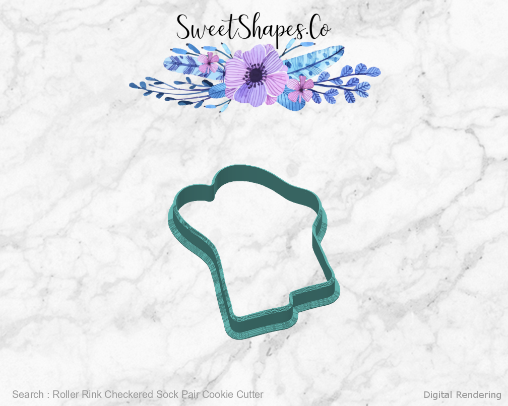 Roller Rink Checkered Sock Pair Cookie Cutter - back manufacturing view