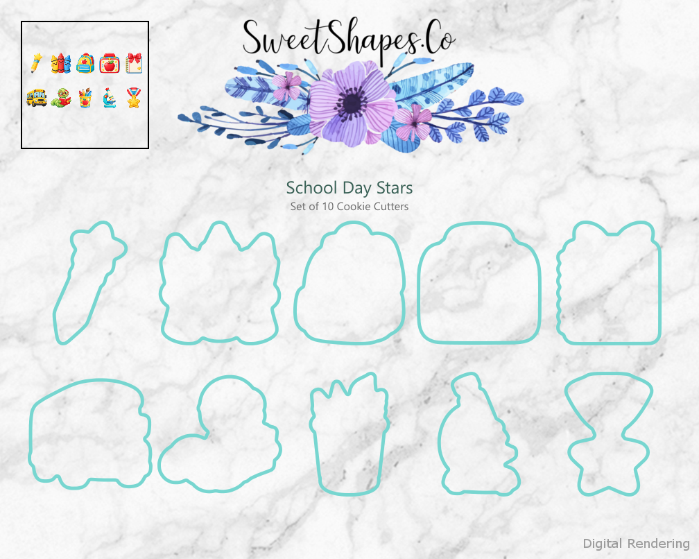 School Day Stars Cookie Cutters - Set of 10 - cutting outline overview