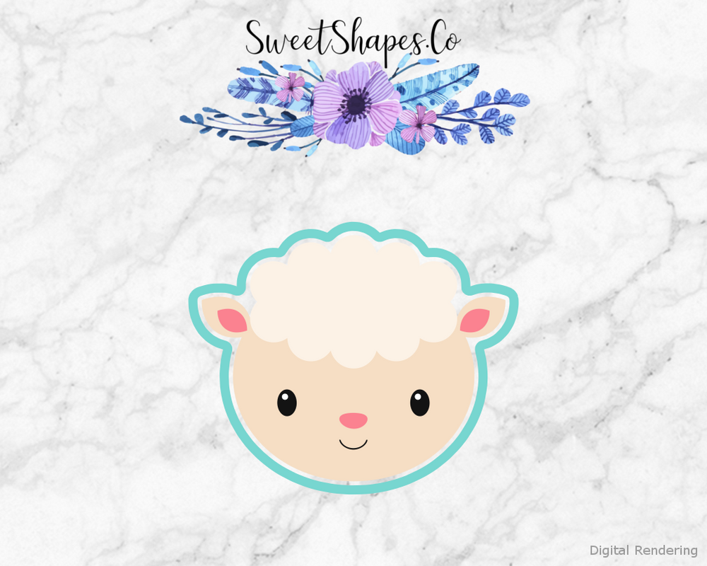 Sheep Face Cookie Cutter — artwork with a close-fitting teal outline