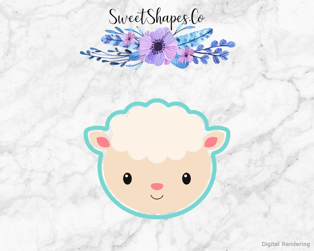 Sheep Face Cookie Cutter — artwork with a close-fitting teal outline