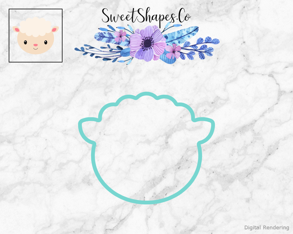 Sheep Face Cookie Cutter — teal outline with a small artwork preview