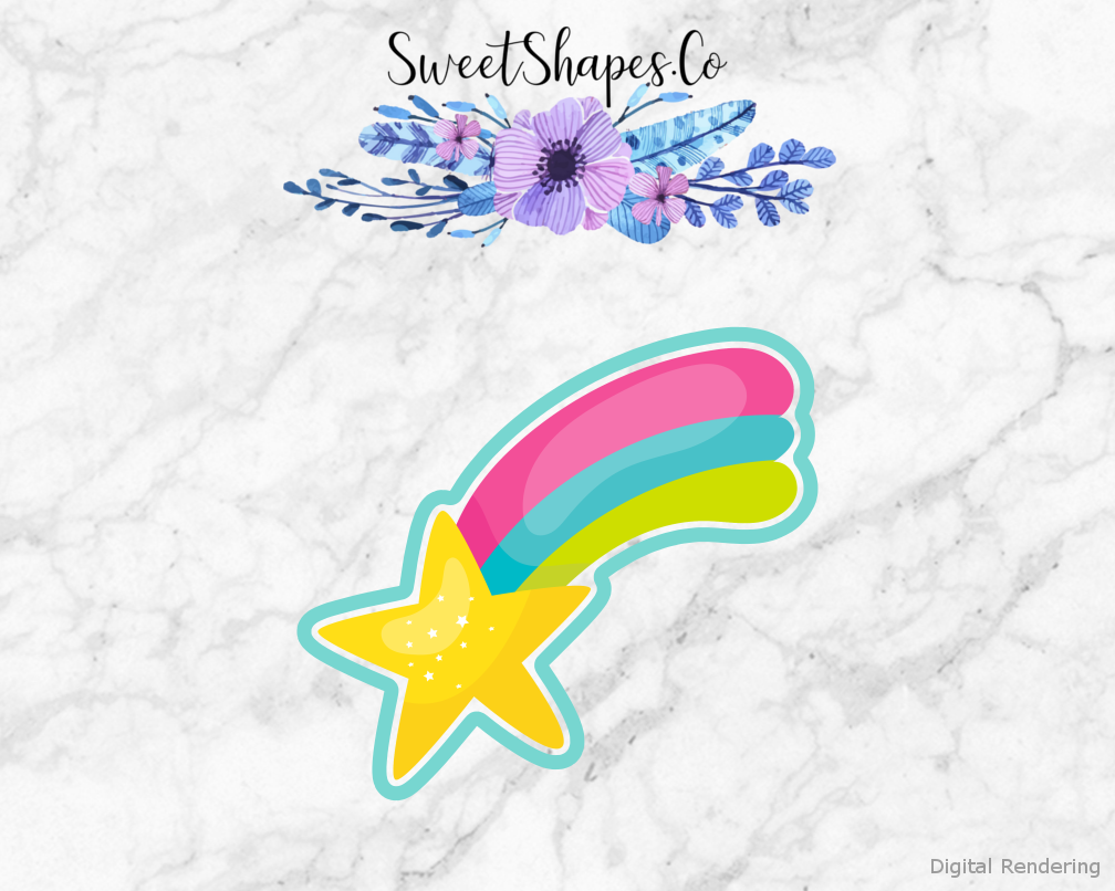 Shooting Star Cookie Cutter — artwork with a close-fitting teal outline