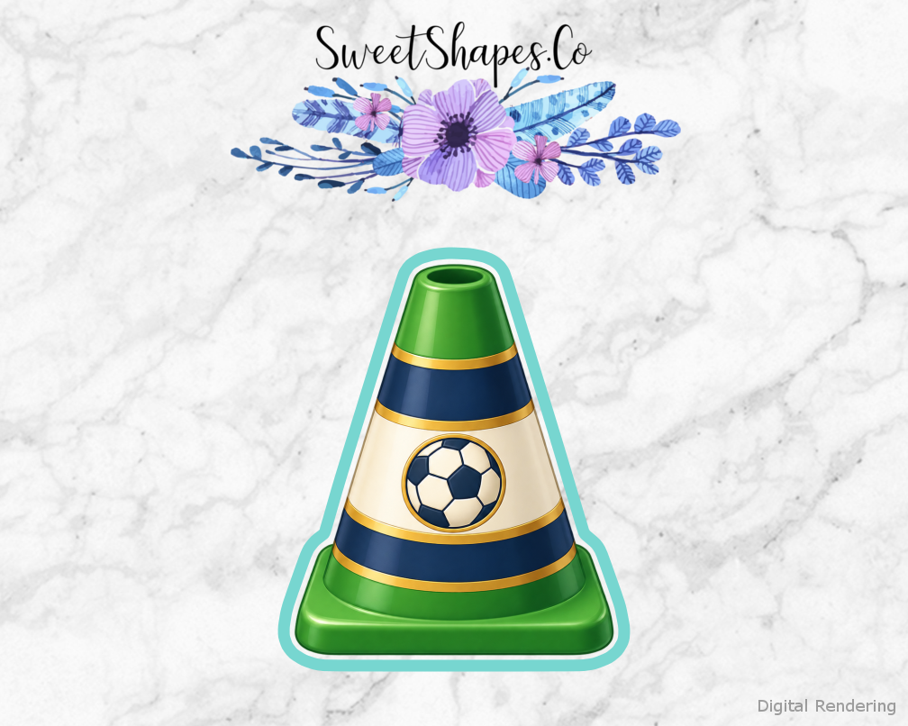 Team Soccer Soccer Training Cone cookie cutter artwork with teal cutting outline - part of the Soccer Team Party set